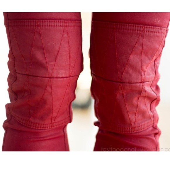 Isabel Marant pour H&M waxed cotton red low rise biker cropped pants EU38 - Picture 4 of 9